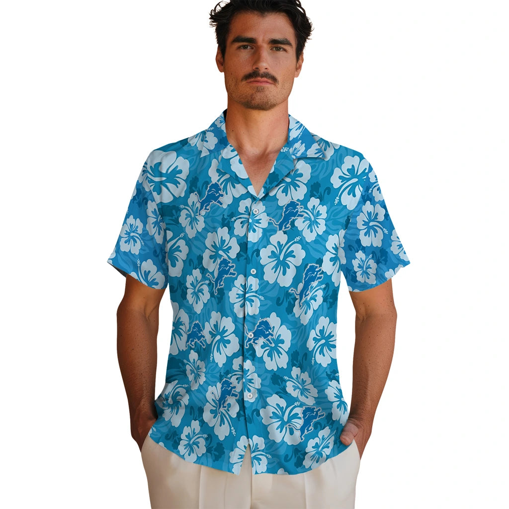 Detroit Lions Hawaiian Shirt - Hibiscus Cluster | Moonbestprint