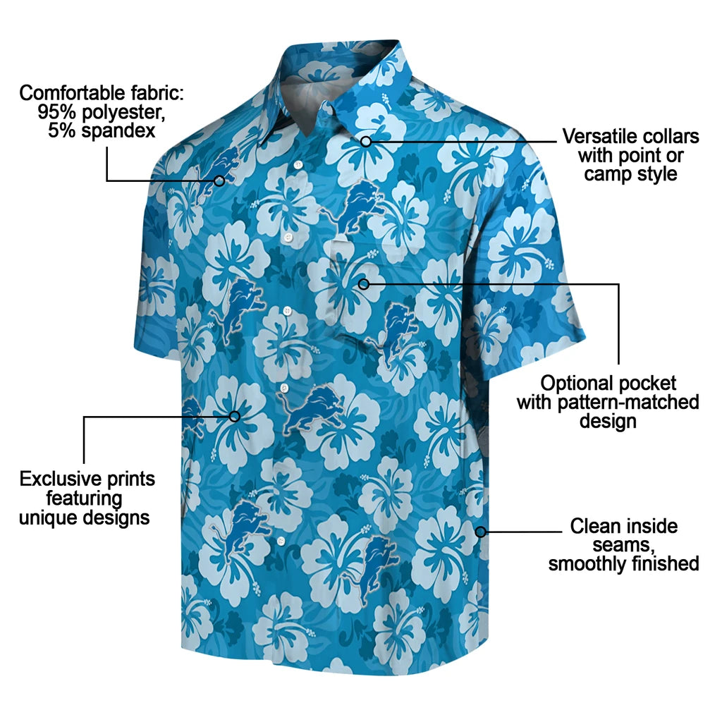 Detroit Lions Hawaiian Shirt - Hibiscus Cluster | Moonbestprint