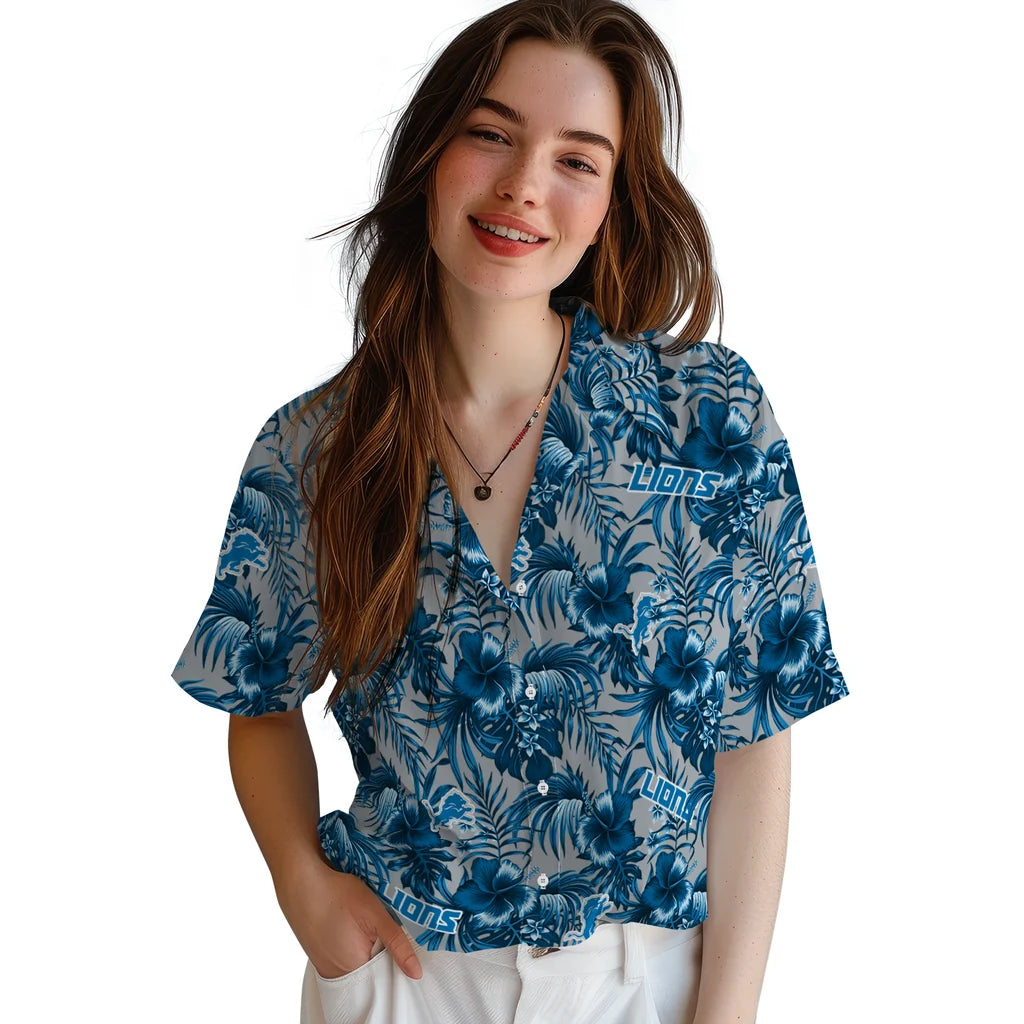 Detroit Lions Hawaiian Shirt - Hibiscus Exotic | Moonbestprint