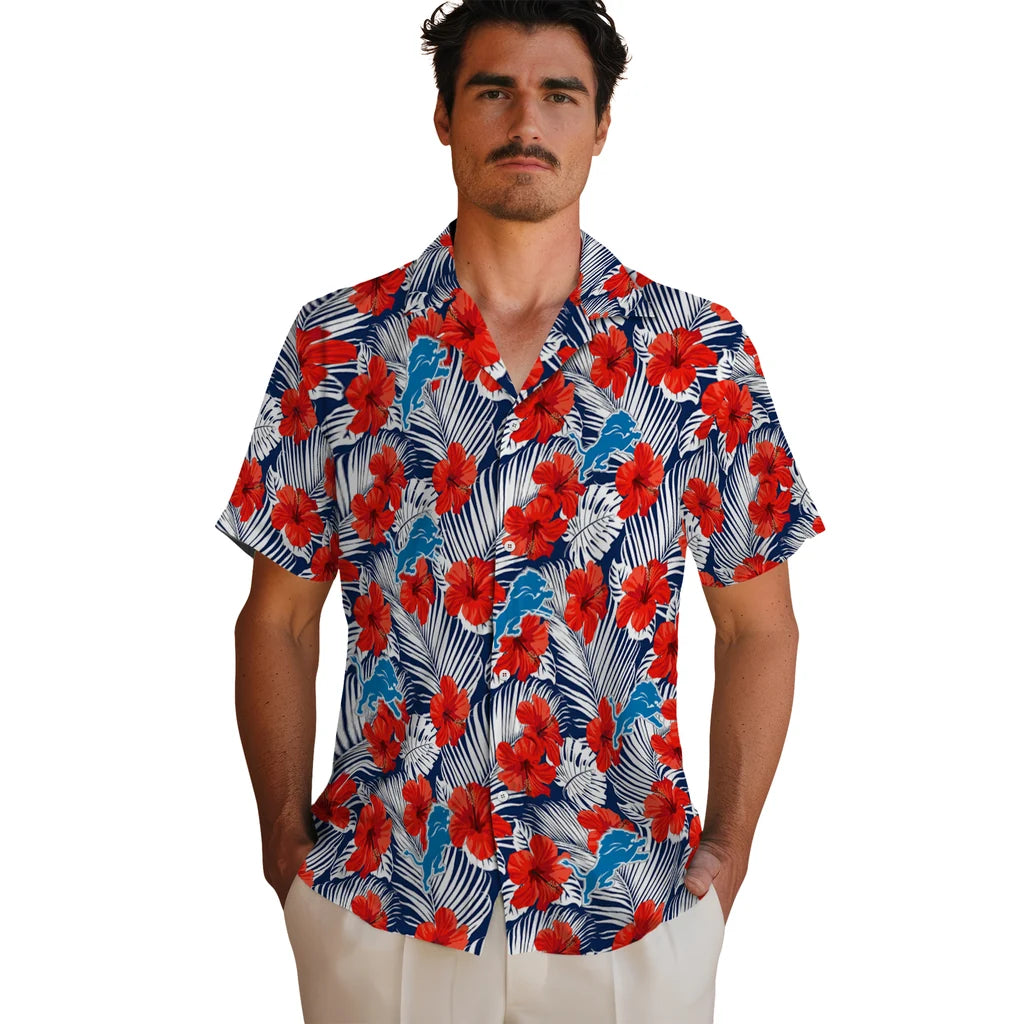 Detroit Lions Hawaiian Shirt - Hibiscus Fiesta | Moonbestprint
