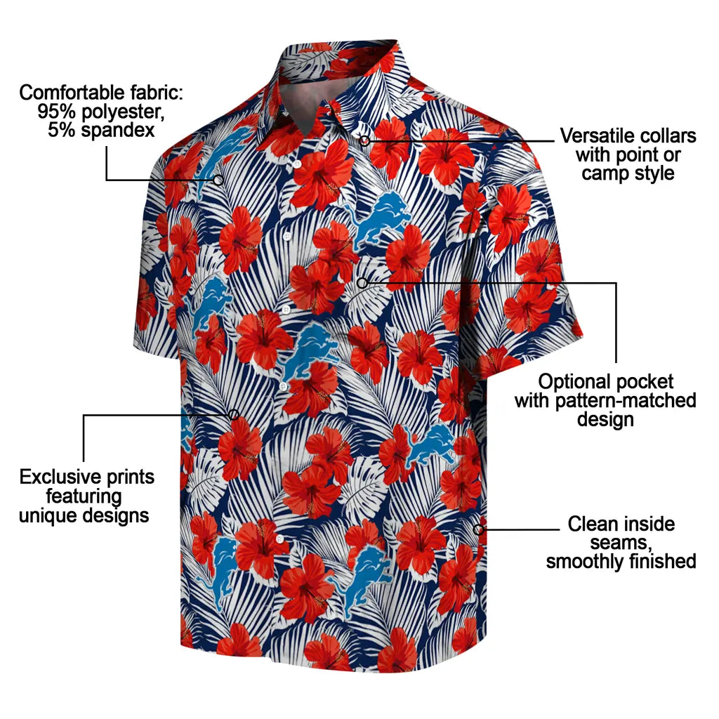 Detroit Lions Hawaiian Shirt - Hibiscus Fiesta | Moonbestprint