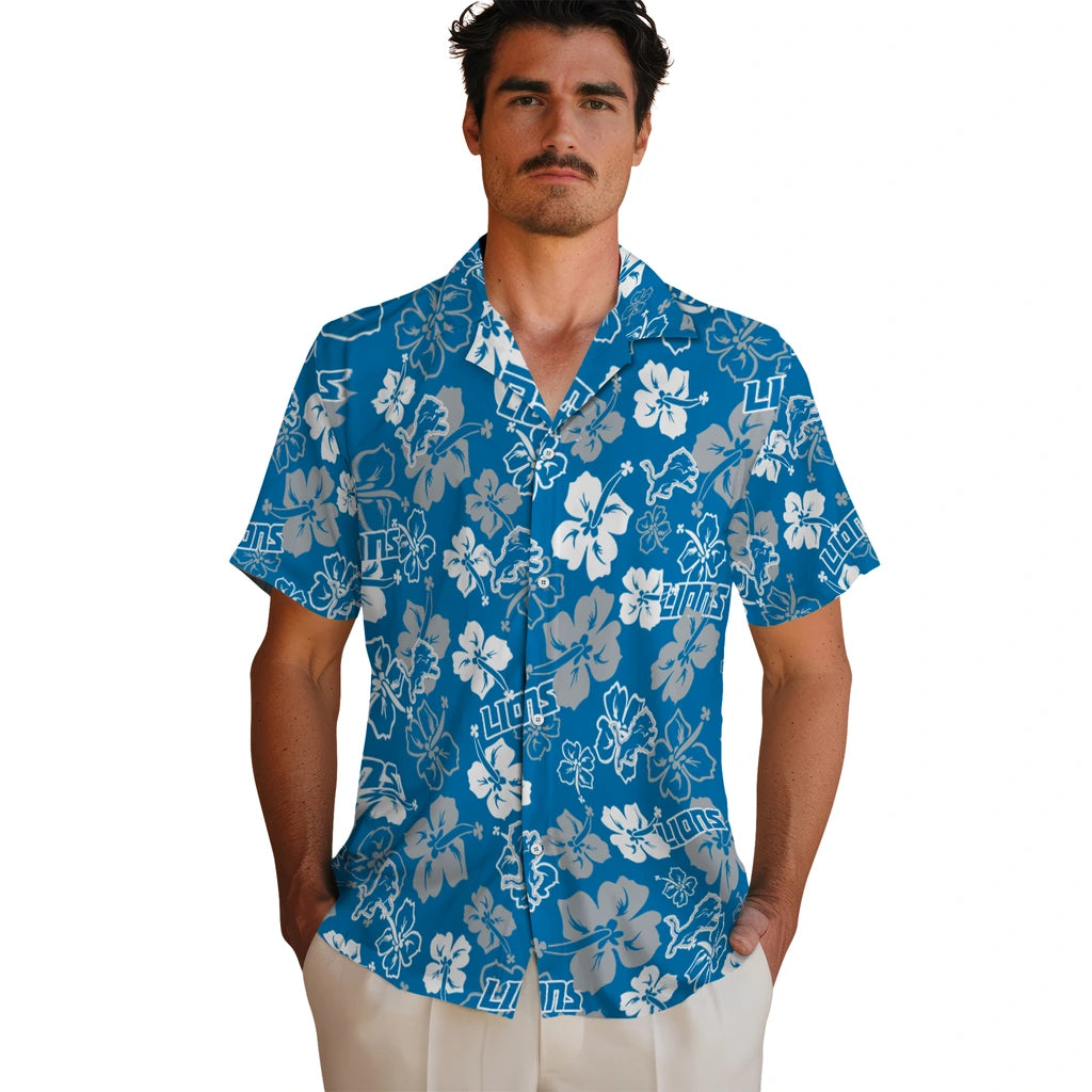 Detroit Lions Hawaiian Shirt - Hibiscus Flower Design | Moonbestprint