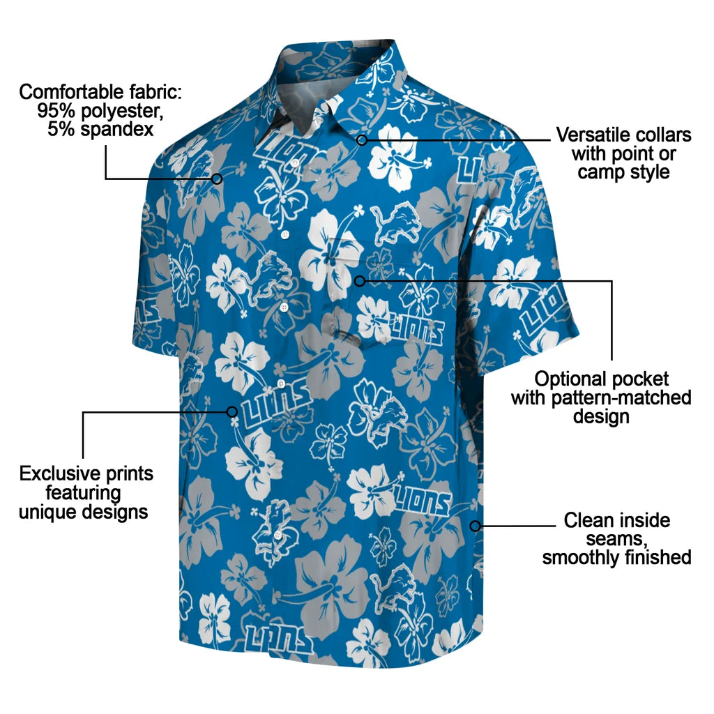 Detroit Lions Hawaiian Shirt - Hibiscus Flower Design | Moonbestprint