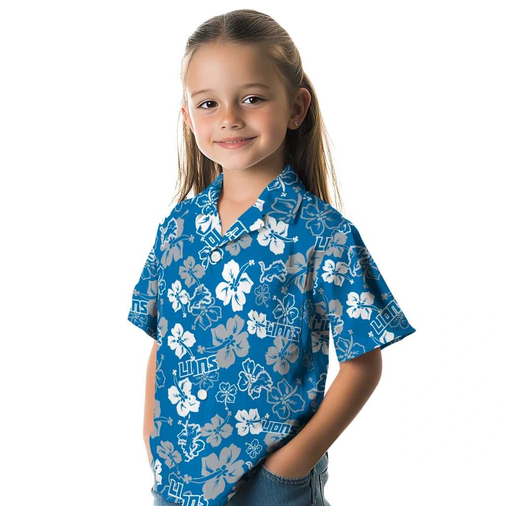 Detroit Lions Hawaiian Shirt - Hibiscus Flower Design | Moonbestprint