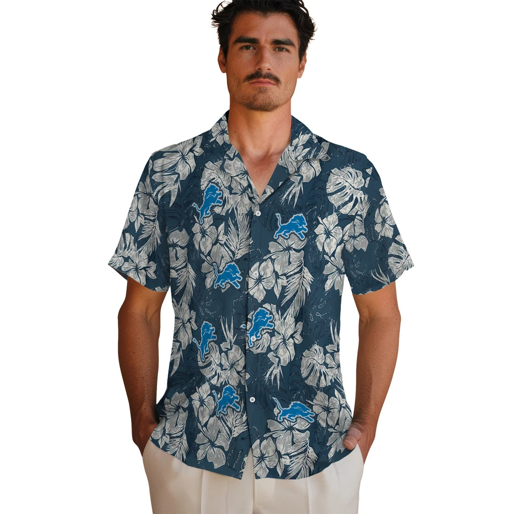 Detroit Lions Hawaiian Shirt - Hibiscus Flowers | Moonbestprint