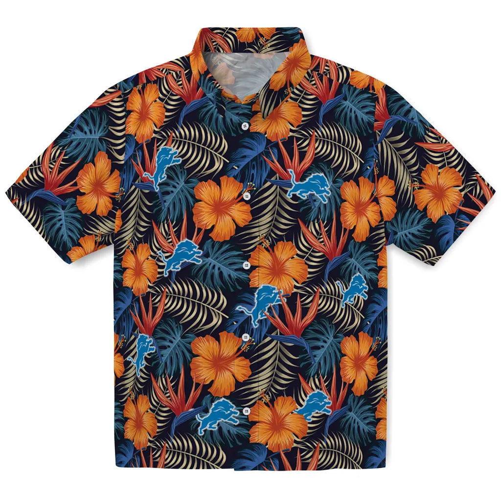 Detroit Lions Hawaiian Shirt - Hibiscus Foliage | Moonbestprint