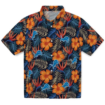 Detroit Lions Hawaiian Shirt - Hibiscus Foliage | Moonbestprint