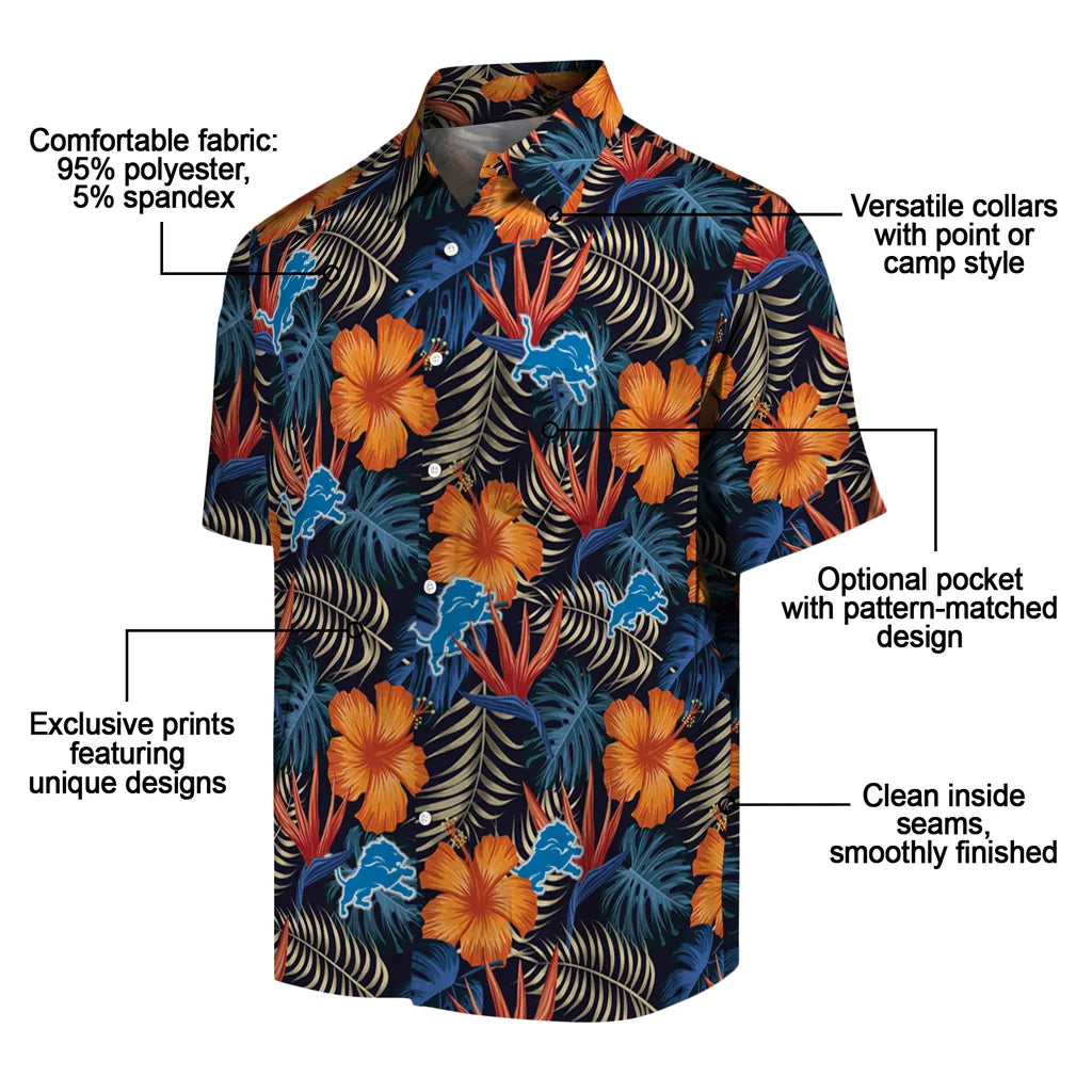 Detroit Lions Hawaiian Shirt - Hibiscus Foliage | Moonbestprint