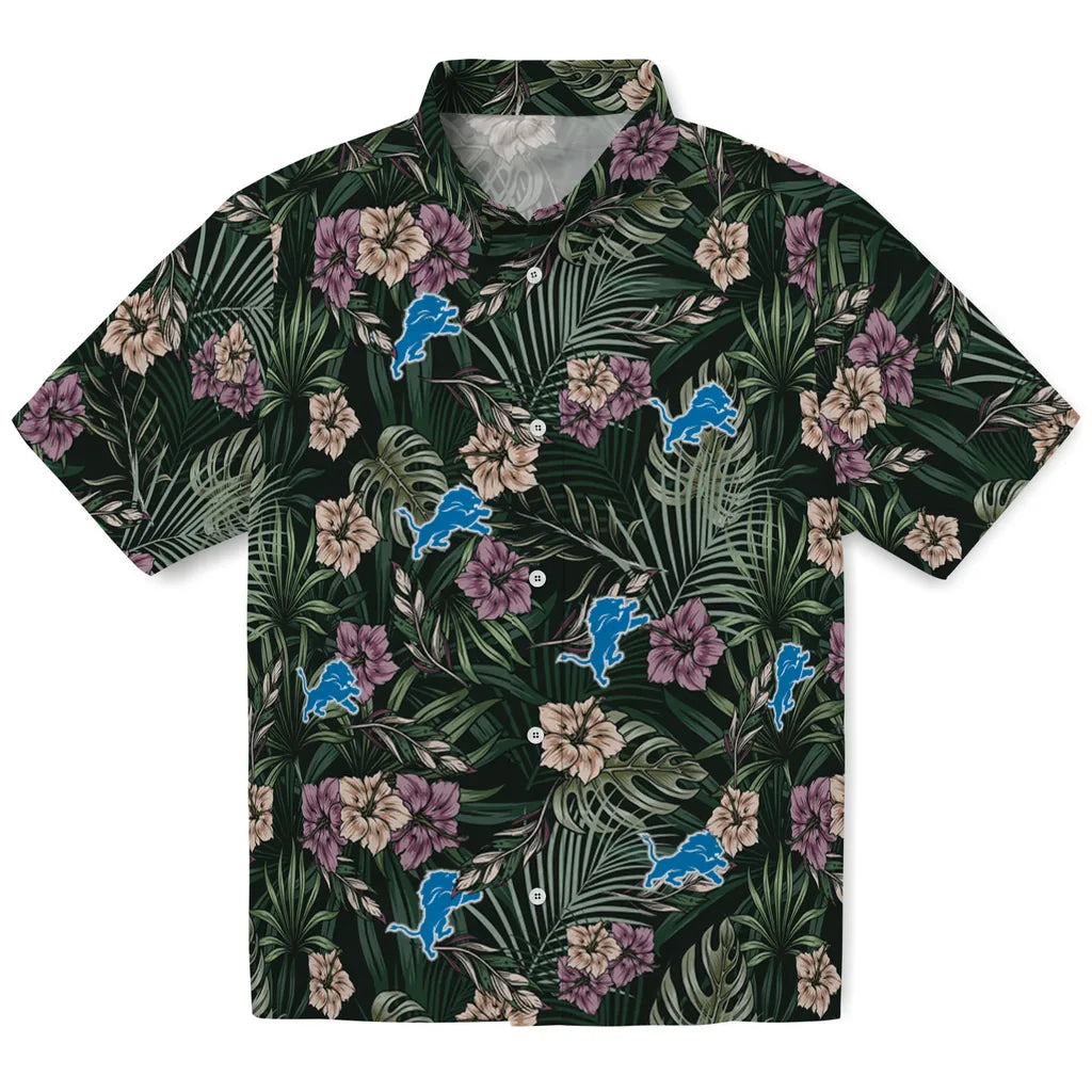 Detroit Lions Hawaiian Shirt - Hibiscus Leaves Pattern | Moonbestprint