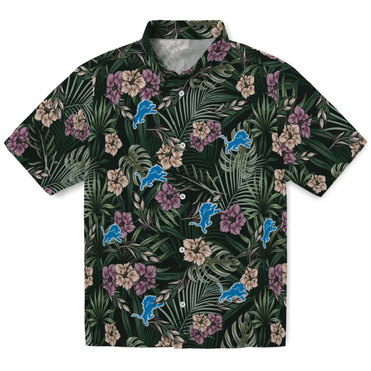 Detroit Lions Hawaiian Shirt - Hibiscus Leaves Pattern | Moonbestprint