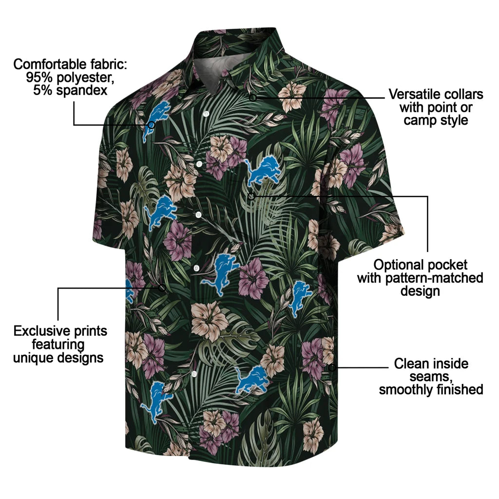 Detroit Lions Hawaiian Shirt - Hibiscus Leaves Pattern | Moonbestprint