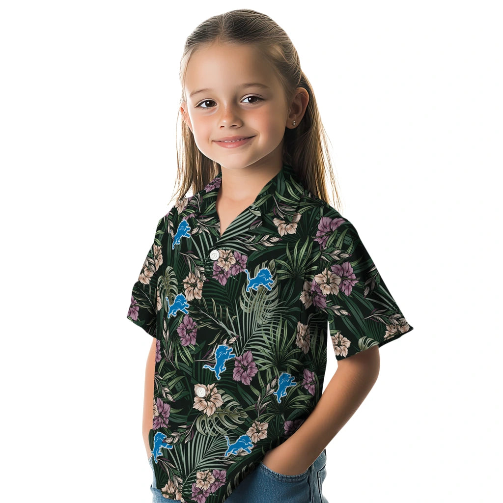 Detroit Lions Hawaiian Shirt - Hibiscus Leaves Pattern | Moonbestprint