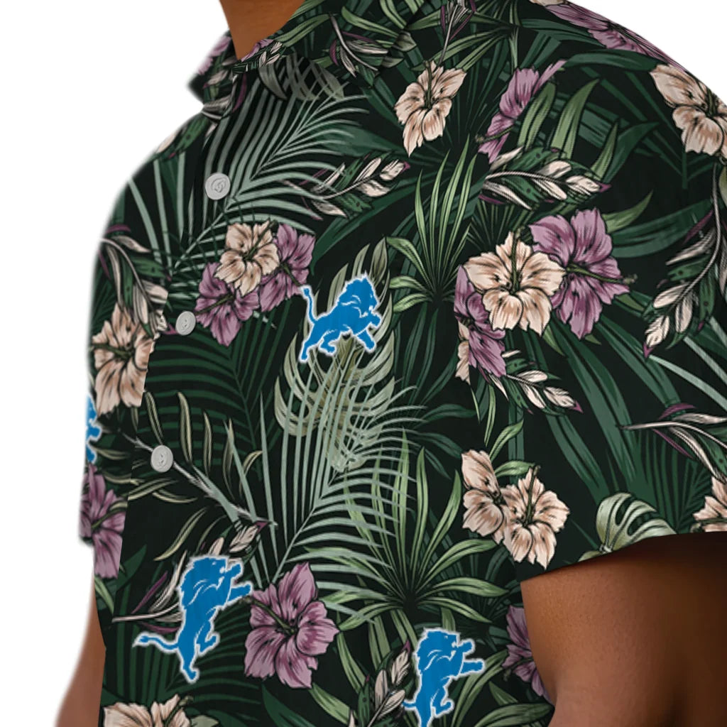 Detroit Lions Hawaiian Shirt - Hibiscus Leaves Pattern | Moonbestprint