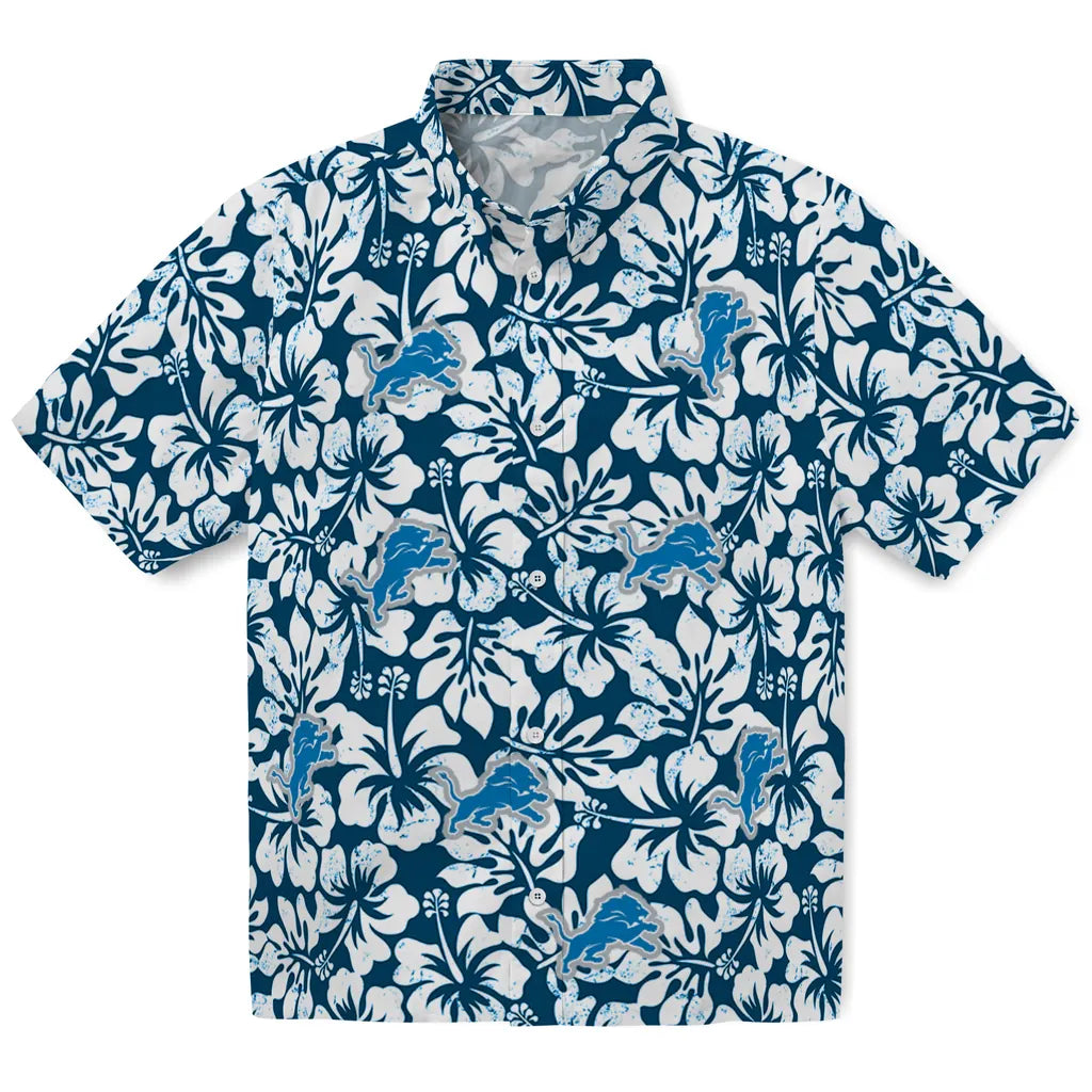Detroit Lions Hawaiian Shirt - Hibiscus Motif | Moonbestprint