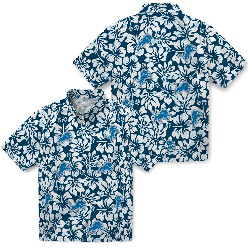 Detroit Lions Hawaiian Shirt - Hibiscus Motif | Moonbestprint