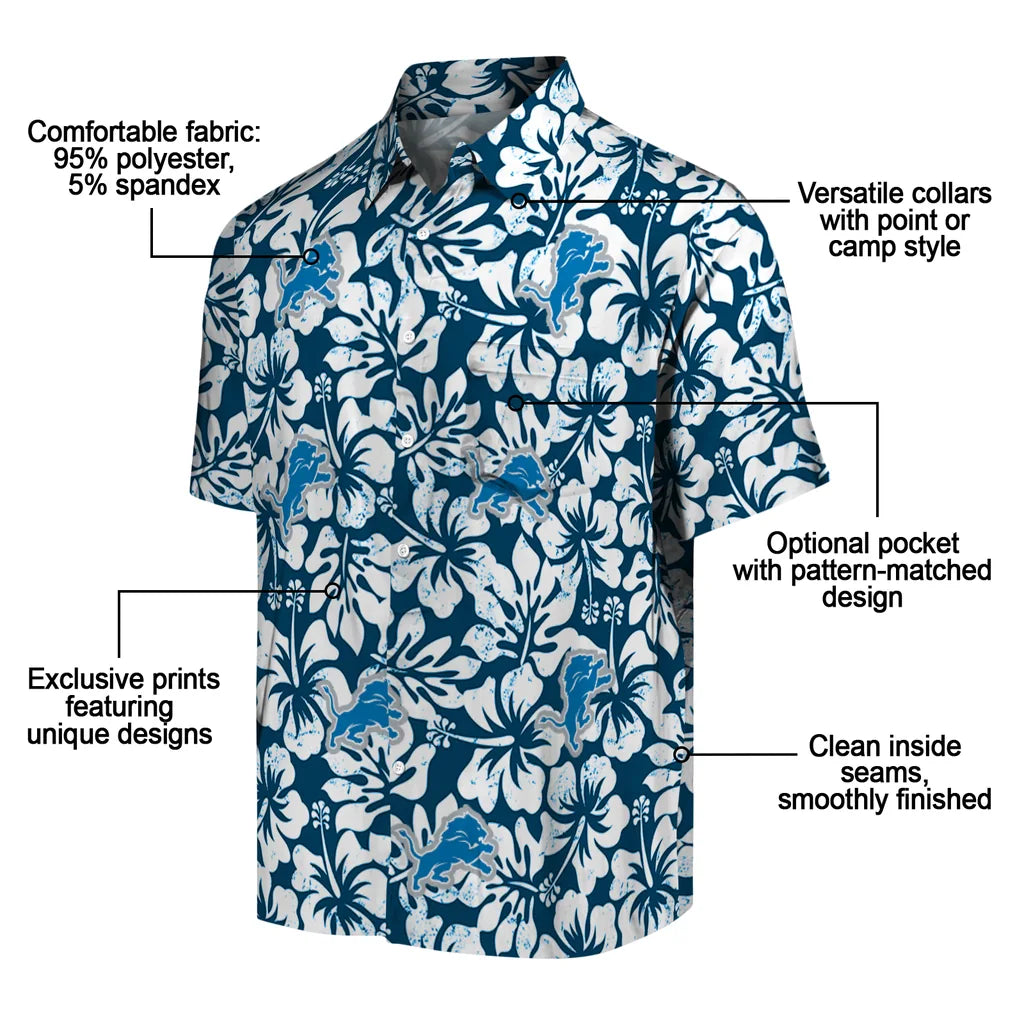 Detroit Lions Hawaiian Shirt - Hibiscus Motif | Moonbestprint