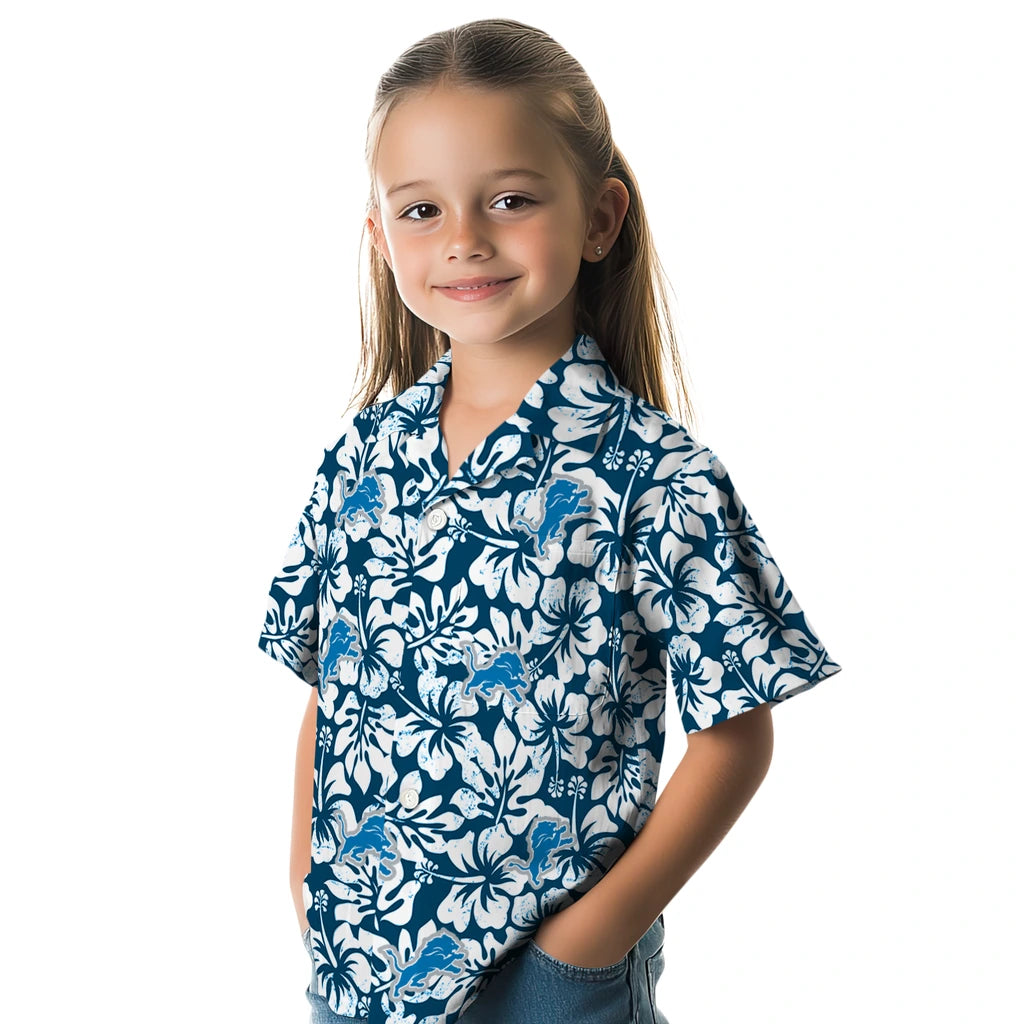 Detroit Lions Hawaiian Shirt - Hibiscus Motif | Moonbestprint