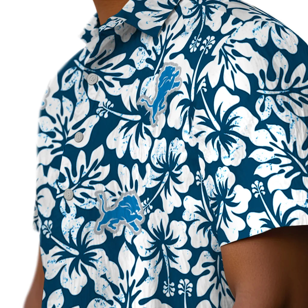 Detroit Lions Hawaiian Shirt - Hibiscus Motif | Moonbestprint