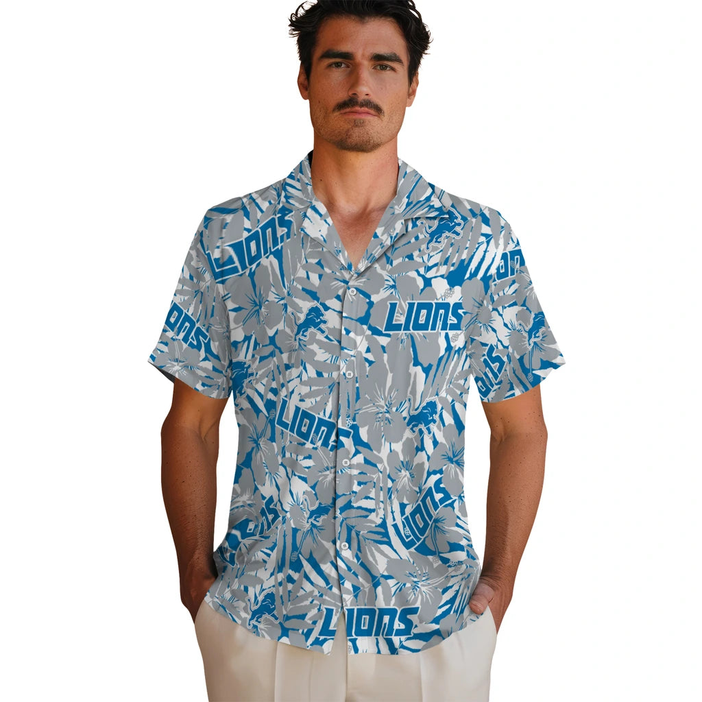Detroit Lions Hawaiian Shirt - Hibiscus Overlay | Moonbestprint