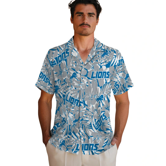 Detroit Lions Hawaiian Shirt - Hibiscus Overlay | Moonbestprint