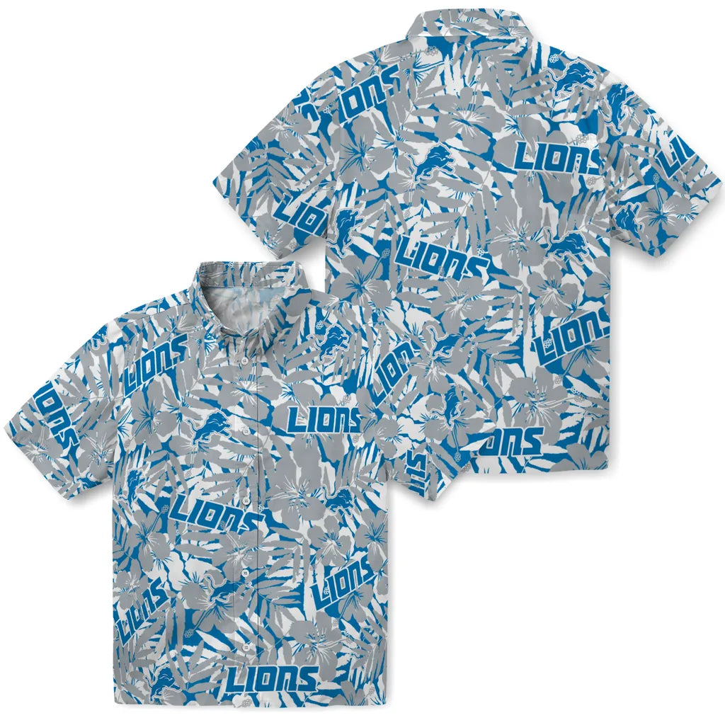 Detroit Lions Hawaiian Shirt - Hibiscus Overlay | Moonbestprint