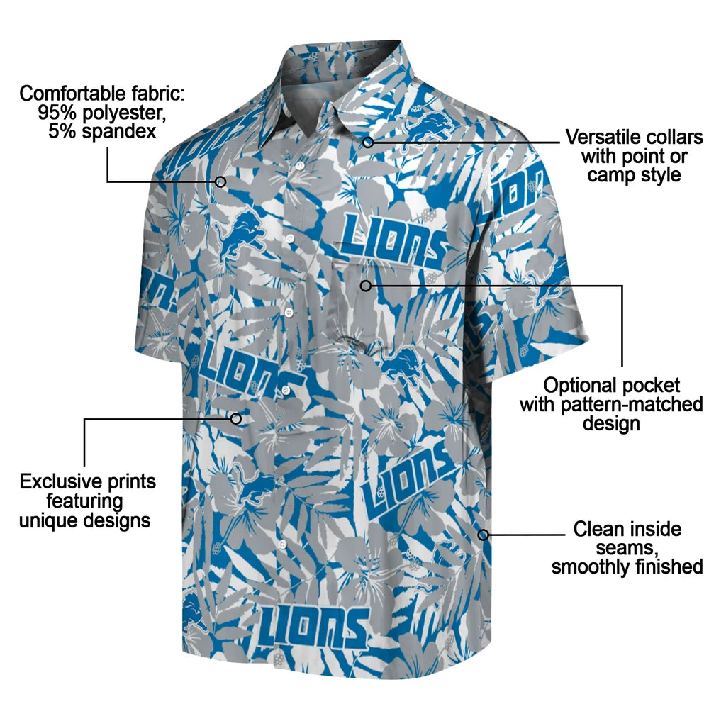 Detroit Lions Hawaiian Shirt - Hibiscus Overlay | Moonbestprint