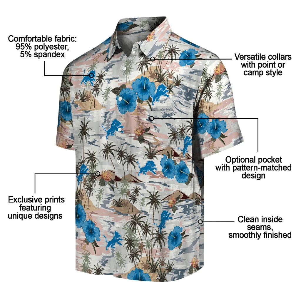 Detroit Lions Hawaiian Shirt - Hibiscus Seaside | Moonbestprint