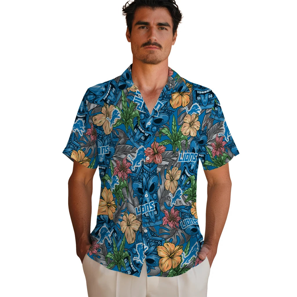 Detroit Lions Hawaiian Shirt - Hibiscus Tiki Jungle | Moonbestprint