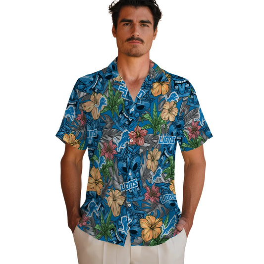 Detroit Lions Hawaiian Shirt - Hibiscus Tiki Jungle | Moonbestprint