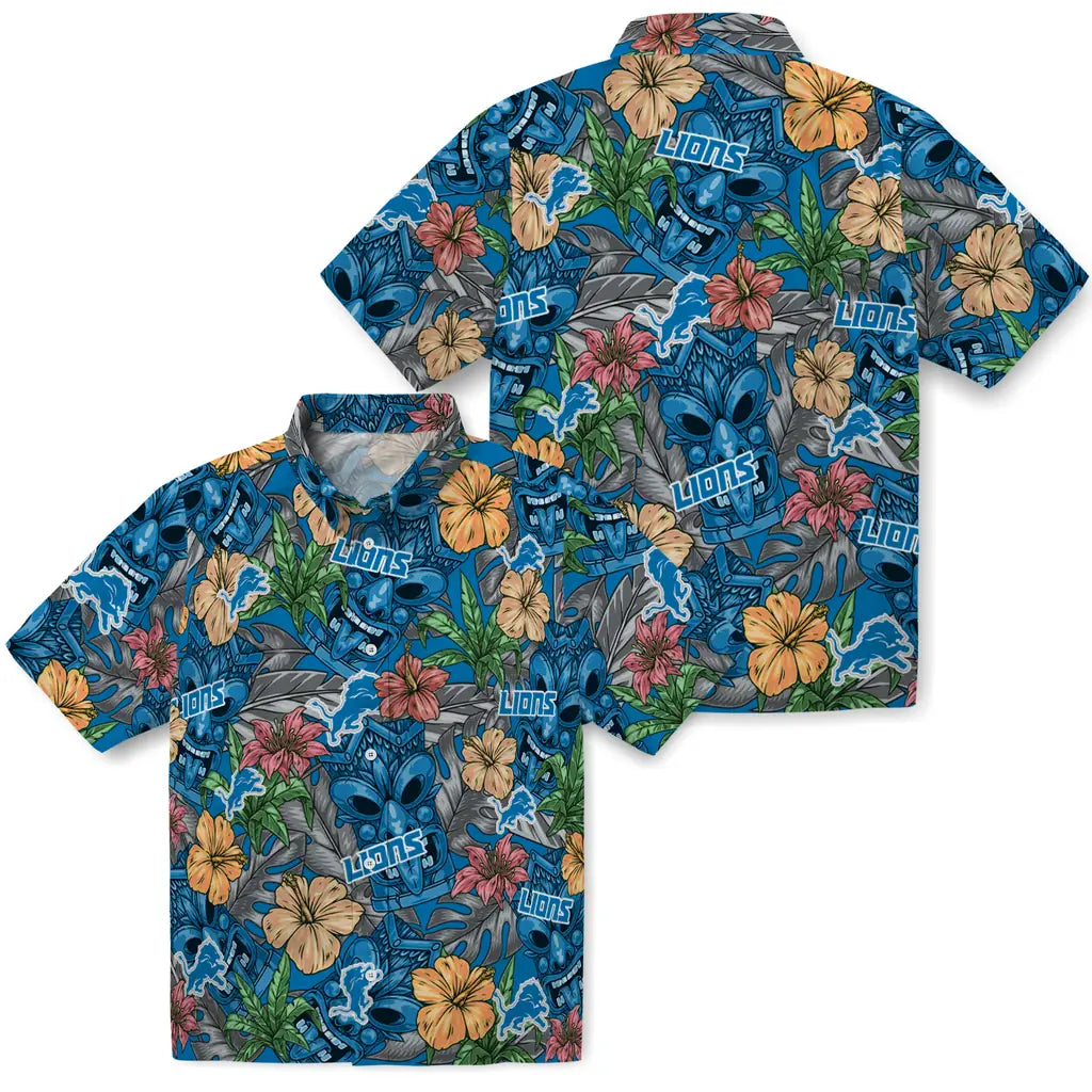 Detroit Lions Hawaiian Shirt - Hibiscus Tiki Jungle | Moonbestprint