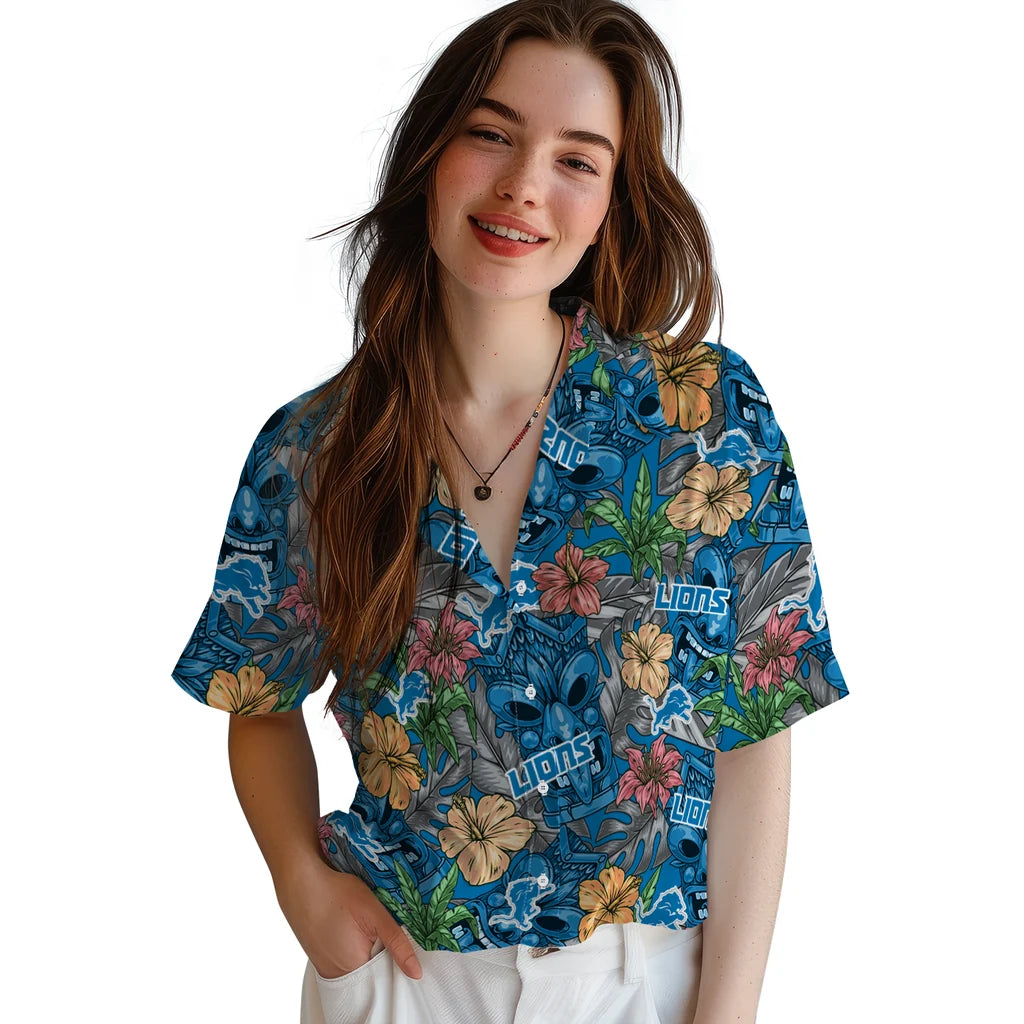 Detroit Lions Hawaiian Shirt - Hibiscus Tiki Jungle | Moonbestprint