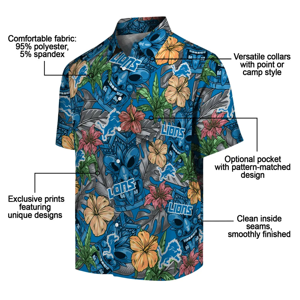 Detroit Lions Hawaiian Shirt - Hibiscus Tiki Jungle | Moonbestprint