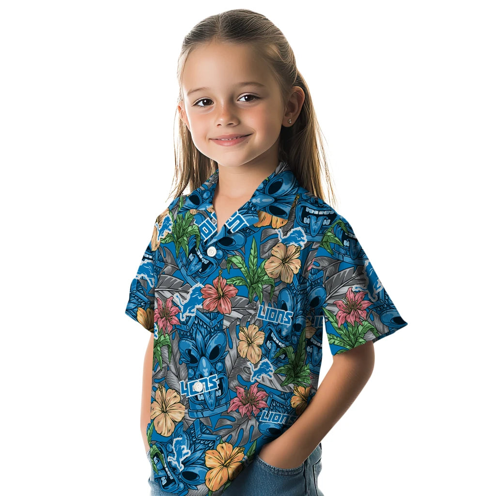 Detroit Lions Hawaiian Shirt - Hibiscus Tiki Jungle | Moonbestprint