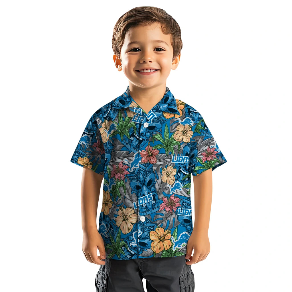 Detroit Lions Hawaiian Shirt - Hibiscus Tiki Jungle | Moonbestprint