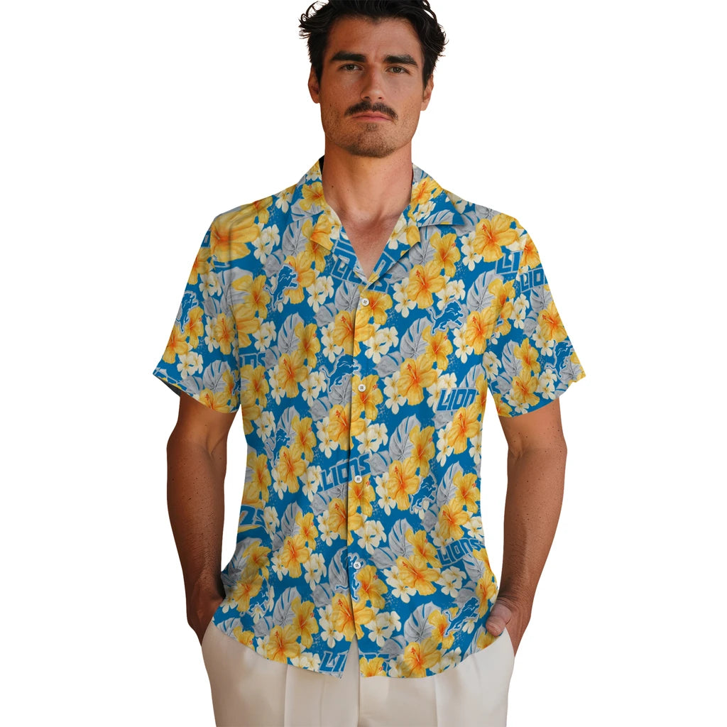Detroit Lions Hawaiian Shirt - Hibiscus Tropics | Moonbestprint