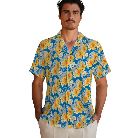 Detroit Lions Hawaiian Shirt - Hibiscus Tropics | Moonbestprint