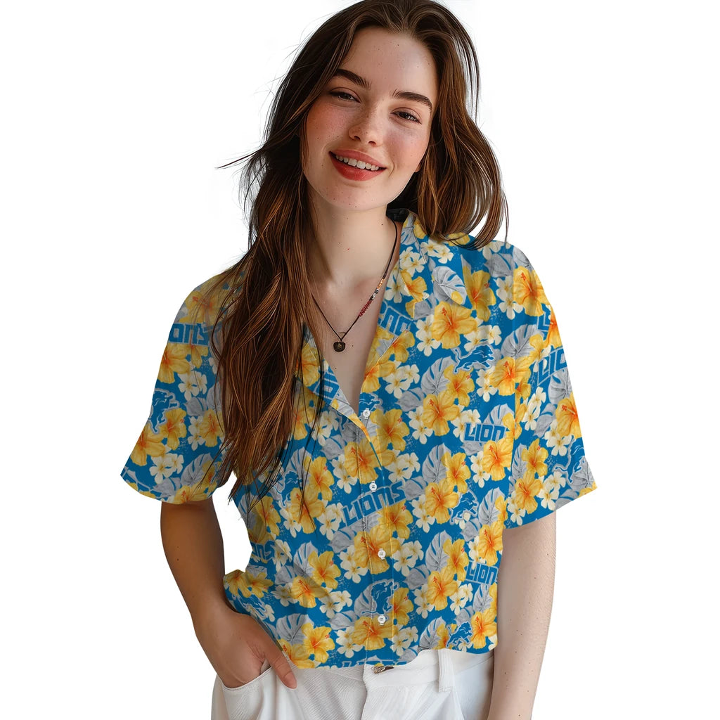 Detroit Lions Hawaiian Shirt - Hibiscus Tropics | Moonbestprint