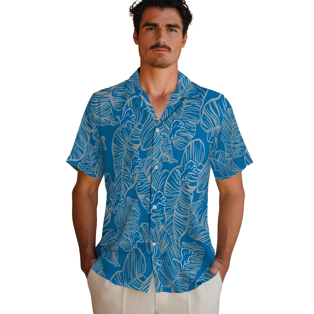 Detroit Lions Hawaiian Shirt - Leaf Outline | Moonbestprint