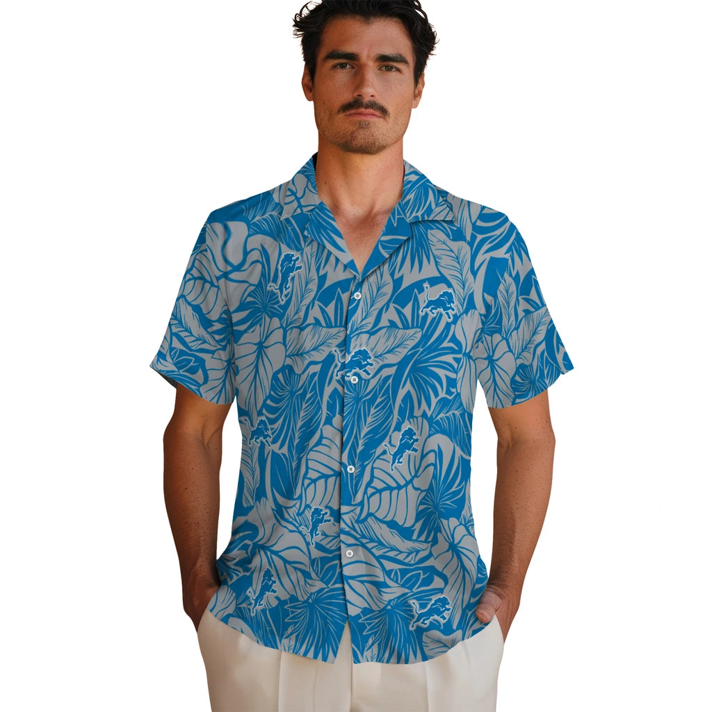 Detroit Lions Hawaiian Shirt - Monstera Layer | Moonbestprint