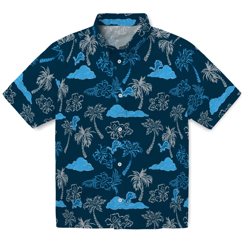 Detroit Lions Hawaiian Shirt - Palm And Clouds | Moonbestprint