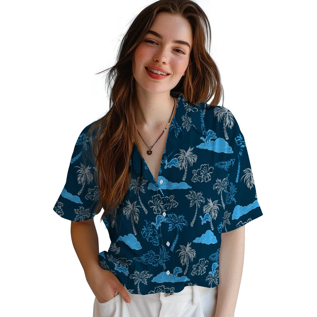 Detroit Lions Hawaiian Shirt - Palm And Clouds | Moonbestprint