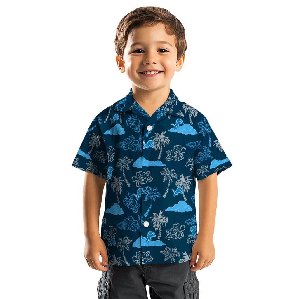 Detroit Lions Hawaiian Shirt - Palm And Clouds | Moonbestprint