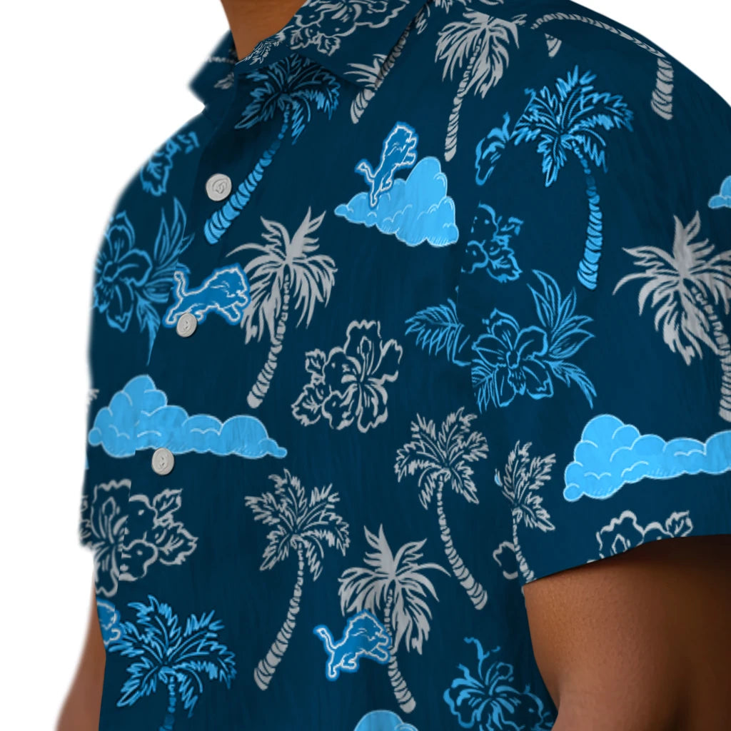 Detroit Lions Hawaiian Shirt - Palm And Clouds | Moonbestprint