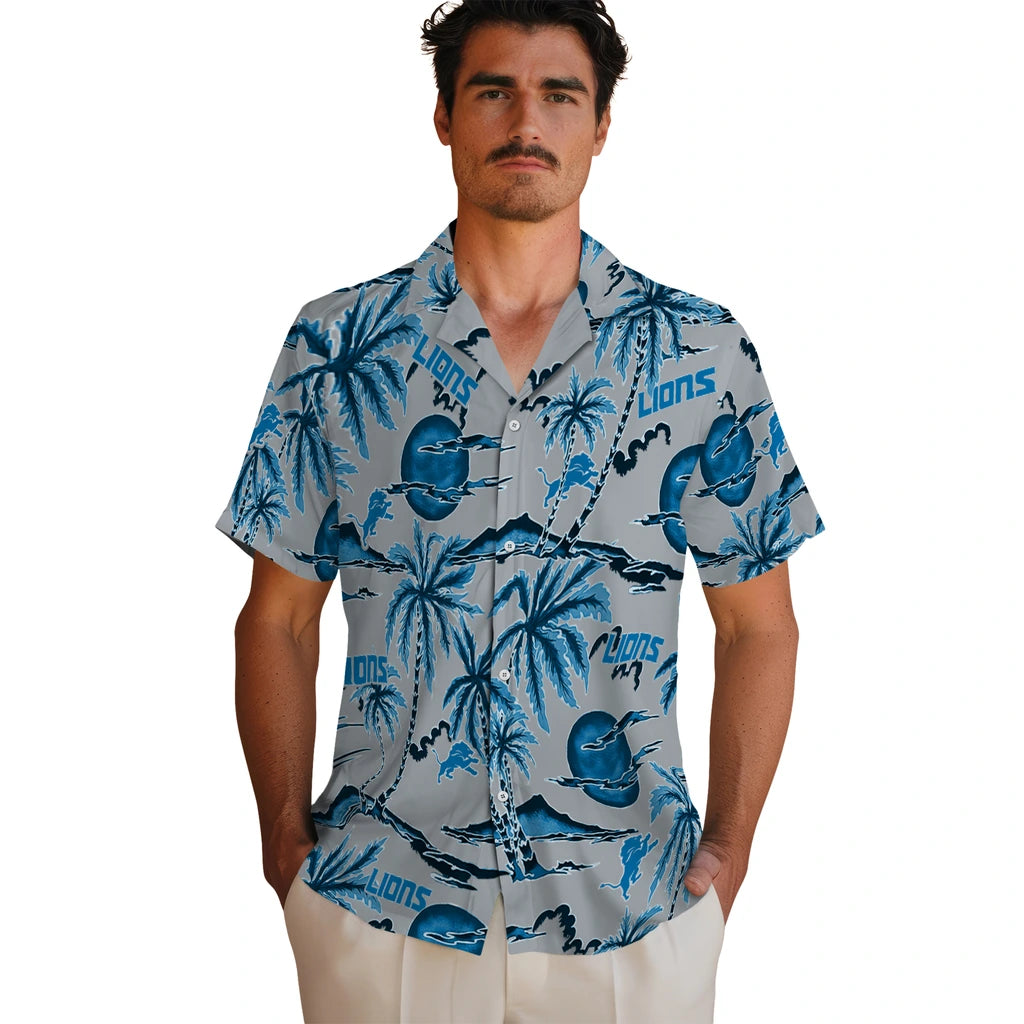 Detroit Lions Hawaiian Shirt - Palm Sunset | Moonbestprint