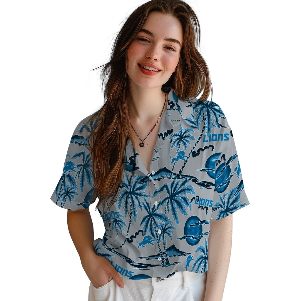 Detroit Lions Hawaiian Shirt - Palm Sunset | Moonbestprint