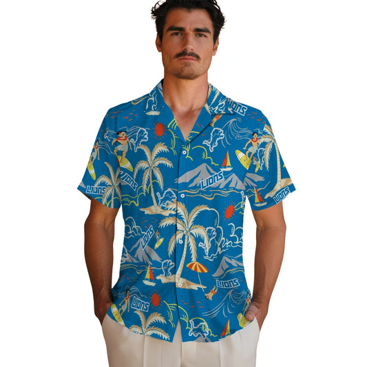 Detroit Lions Hawaiian Shirt - Palm Tree Island | Moonbestprint