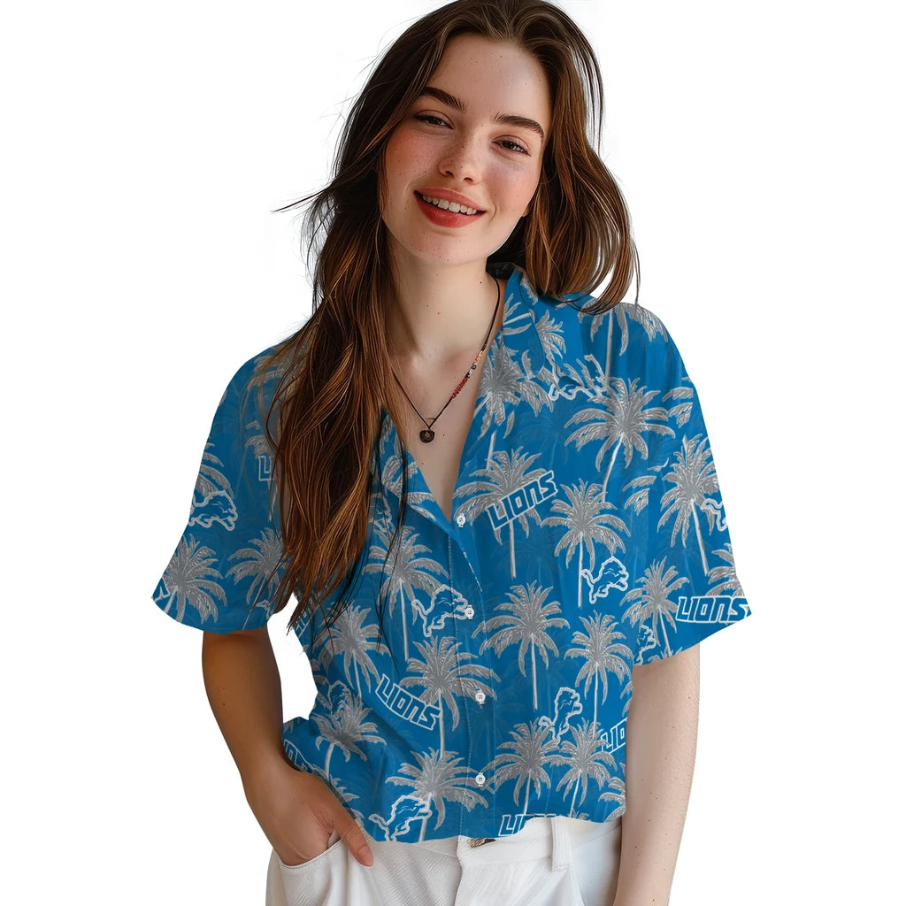 Detroit Lions Hawaiian Shirt - Palm Tree Motif | Moonbestprint