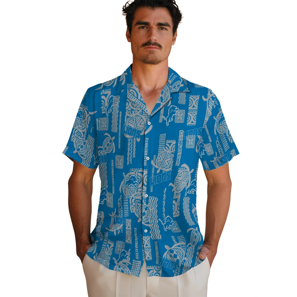 Detroit Lions Hawaiian Shirt - Turtle Lines | Moonbestprint