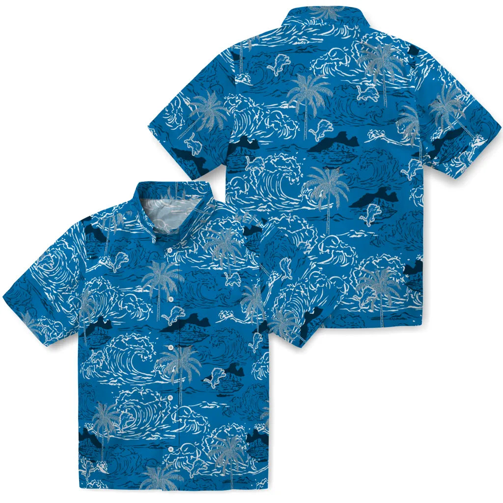 Detroit Lions Hawaiian Shirt - Wave Palm | Moonbestprint