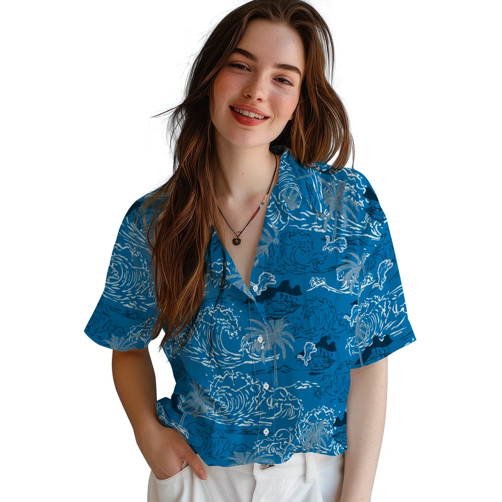 Detroit Lions Hawaiian Shirt - Wave Palm | Moonbestprint